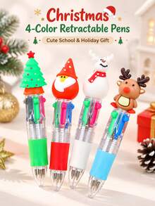Christmas Mini 4-Color Ballpoint Pen, Cartoon Reindeer & Santa Retractable Pen, Multicolor Journal Pen, Student Christmas Gift - Multicolor - View 8