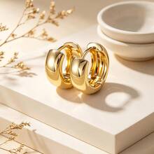 2pcs-Cross-Border Hot-Selling 316 Stainless Steel Personalized Minimalist Versatile Elegant Thick Wide Half-Circle Inner-Grooved Ear Cuff Earrings - Gold - View 2