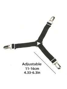 4pcs Triangle Quilt Fixing Clips, Adjustable Metal Clips With Elastic Band Quilt Fixing Tool, Practical Invisible Non-Slip Bed Sheet Binding Strap, Suitable For Sofa Cushions, Bed Sheets, Home Textiles, Household Items - Black - Multicolor - View 5