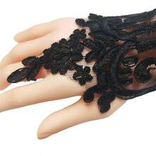 2pcs Elegant Black Lace Fingerless Gloves - Soft & Skin-Friendly, Exquisite Floral Pattern, Elastic Polyester Fabric - Ideal For Bride Wedding, Party And Ball - Multicolor - View 6