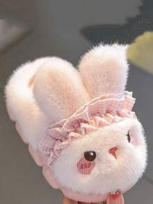 1 Pair Winter New Cute 3D Rabbit Princess Style Fuzzy Slippers - Pink - View 4