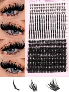 312 Clusters DIY Eyelash Extension Kit, European & American Style Thick & Voluminous Upper Lashes Paired With Defined Lower Lashes, Mixed Length Curly False Eyelashes, Suitable For Bold Cat Eye Makeup, Party, Nightclub, Wedding And Photography - D - View 9