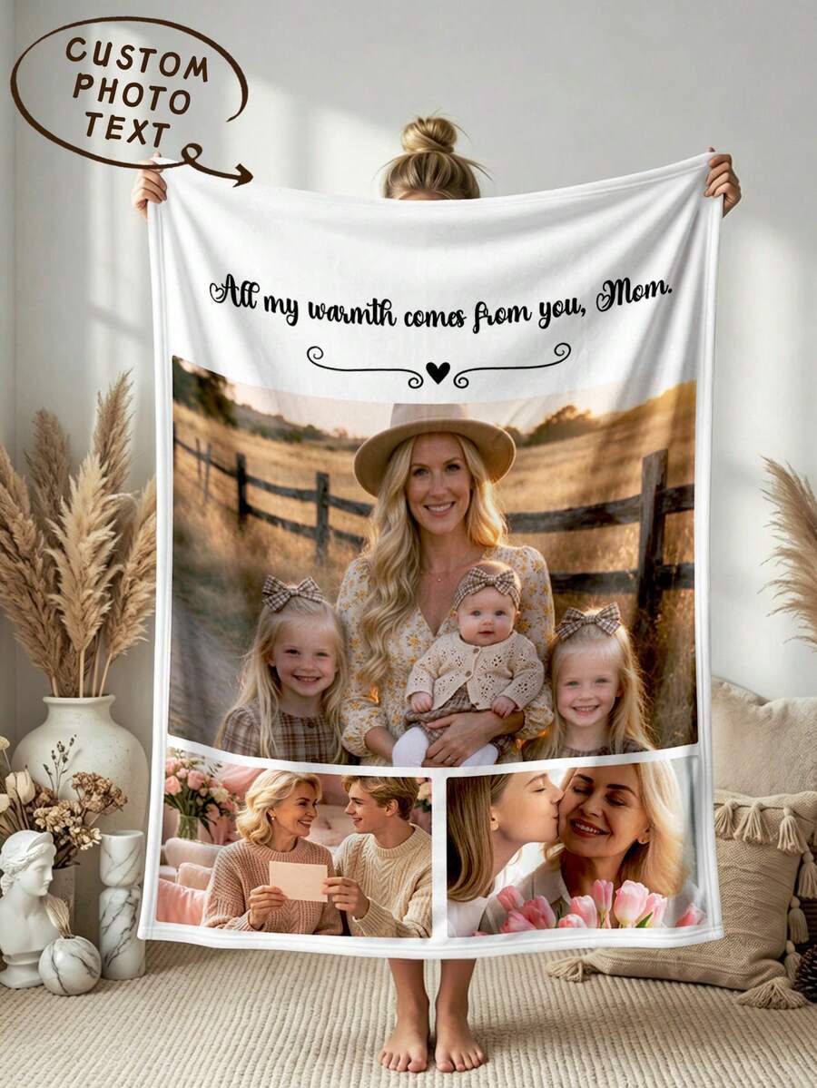 1pc Personalized Photo Blanket, Customized Photo Blanket, Music Player Blanket, Music Record Blanket, Personalized Photo Memorial Blanket, Suitable For Bed/Sofa/Indoor/Outdoor, Customized Christmas Gift, Friend Gift, Family Gift, Birthday Gift, Wedding Gift, Gift For Friends, Gift For Her, Gift For Girlfriend, Gift For Mom/Dad - Style 2 - View 1