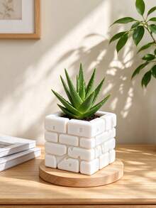Geometric Block Style Creative Planter, Stacked Cube Design, 3D Printed Fine Texture, Square Mouth For Easy Planting. Minimalist Cool Look, Clean Lines, Compact Space-Saving, Suitable For Balcony And Desk, Easily Create A Greenery Corner With Atmosphere. - Multicolor - View 5