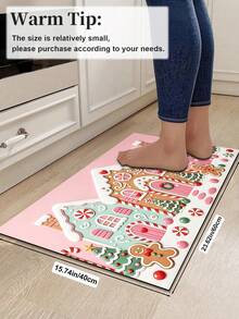1/2pcs Christmas Kitchen Decor Rugs, Christmas Gingerbread Man Pattern Design Winter Kitchen Rugs And Mats, Non-Slip Washable Absorbent Kitchen Accessories Decorative Mats, Christmas Holiday Gifts! - Multicolor - View 12
