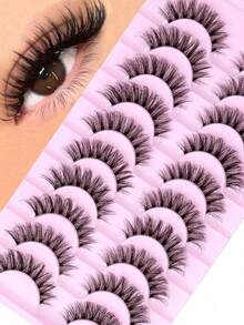 LIMEIKAI 10 Pairs Of Natural-Looking, Thick & Fluffy Fake Eyelashes With Transparent Stems - Fragrance-Free - View 10