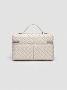 1pc Solid Color Woven PU Square Crossbody Bag Small Handbag For Women Suitable For Daily Fashion Matching And Travel - Ivory - View 4