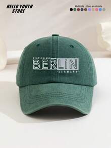 1pc BERLIN Printed Baseball Cap, Warm & Comfortable Multi-Functional Baseball Cap, Men's Washed Vintage Hat, Suitable For Autumn And Winter Daily Outings And Life, Daily Outfit Decorative Hat, Best Gift For Friends - A - View 13