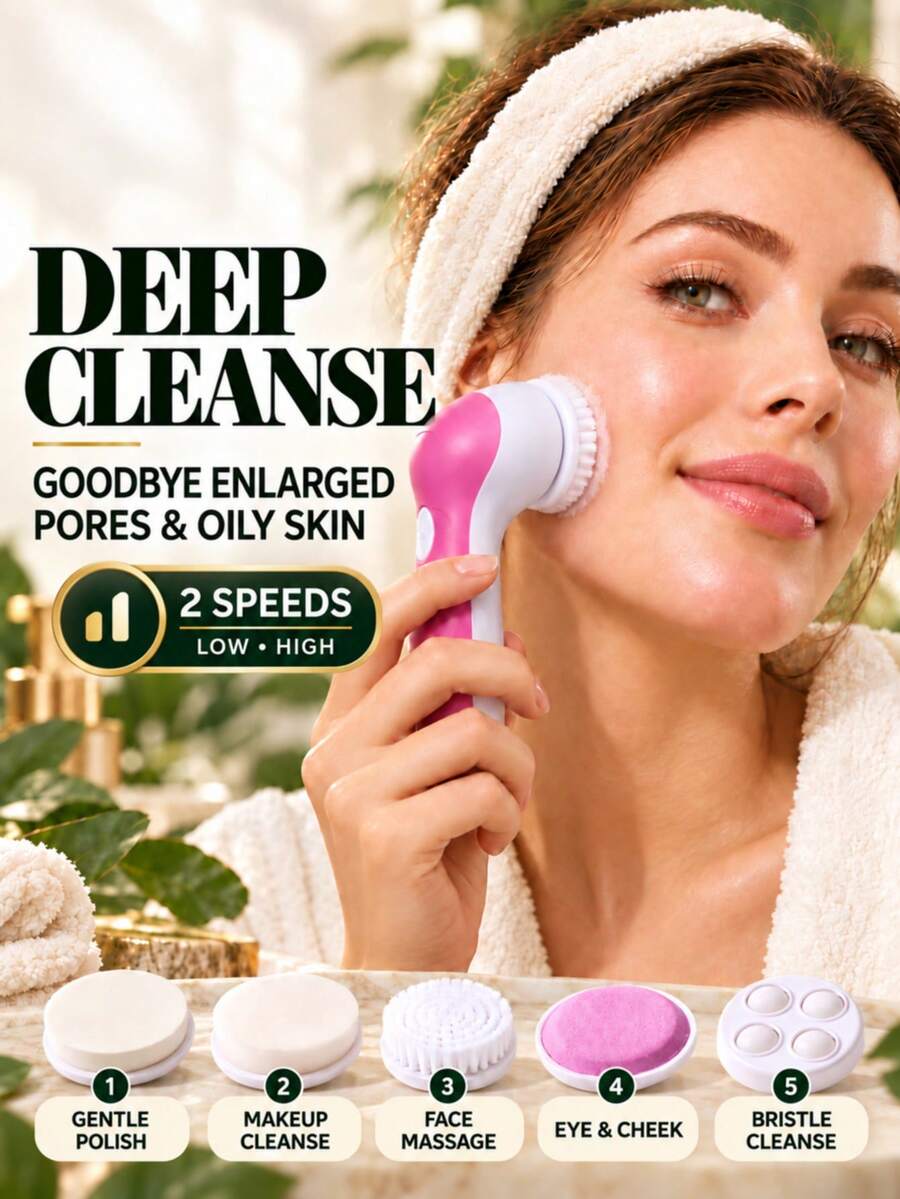 AXH 5-In-1 Electric Facial Cleansing Brush, Spa Skin Care Massager, Blackhead Remover Cleansing Tool