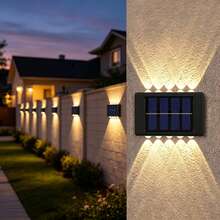 Outdoor Solar Powered Decorative Wall Light 10LED (White Light, Warm Light) Home Outdoor Lighting Fixture Solar Convex Mirror Up And Down Light Wall Lamp Suitable For Fence, Pillar, Parking Lot, Garage, Garden And Other Decoration - Black - View 4