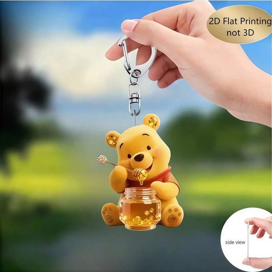 Disney [2D Flat Style] Acrylic Keychain, Eating Honey, Practical, Beautiful, Novel Keychain, Key Ring, Holiday Gift Decoration, Car Key Chain, Backpack And Wallet Key Chain, Cute Bag, Car Key And Backpack Accessory - Perfect Valentine's Day, Birthday Or Christmas Gift For Women, 2D Flat, Valentine's Day Gift, Heart-Shaped. - Multicolor - View 1