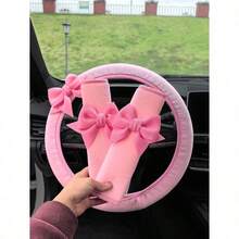 Car Interior Bowknot Steering Wheel Cover & Seat Belt Shoulder Pad Set - Wear-Resistant Protective Cover - All Season - Bow - View 13
