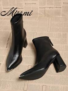 Pointed Toe Belt Buckle Fashion Ankle Boots Women 2024 Spring/Autumn New Thick Heel Elegant High-End Style 41-43 Plus Size 40 High Heel Shoes - Black - View 1