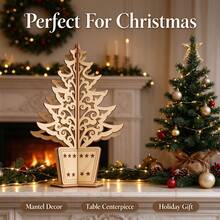 Large DIY Paintable Wooden Christmas Tree Ornament, Unpainted 3D Slot-Together Christmas Tree Figure, Laser Cut Hollow Pattern, Blank Surface For Graffiti Craft Activity, Christmas New Year Holiday Tabletop Decor, 4 Styles - Combo Pack - View 8