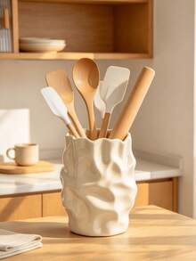 Pink Wavy Tableware Storage Rack Decorative Kitchen Organizer Holder For Spatula, Spoon, Fork, Chopsticks Minimalist Aesthetic Countertop Storage Basket Dining Room Use Cute Asymmetrical Vase Style Display Stand Single Piece Home Decor Ornament - Multicolor - View 6