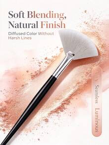 1pc Fan-Shaped Highlighter Brush, Soft & Fluffy Makeup Brush For Light Makeup Application, Face & Body Illuminating, Powder & Contour Brush, Facial Makeup Tool - Black - View 5