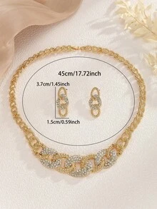 3件組金色圓形滿鑽中東風耳環項鍊女款奢華婚禮珠寶套裝 - 彩色 - 查看 5