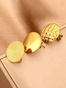 6 Pcs Gold Plated Stainless Steel Round Textured Stud Earring Blank Vintage Disc Ear Pin DIY Jewelry Making Supplies - Earrings - View 5