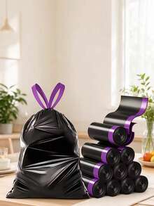 320/160/80Pcs Premium Drawstring Trash Bags , Practical Household Style , Thickened Heavy-Duty PE Plastic , Reinforced Tear-Resistant Drawstring , Disposable Garbage Liners , For Home & Office Users , Kitchen, Bathroom, Bedroom & Travel Cleaning - Trash Bags - View 10