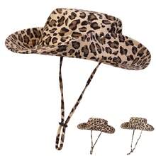 1pc Women's Leopard Print Wide Brim Bucket Hat, Outdoor Hiking Sun Protection Hat, Casual Wide Brim Hat Suitable For Spring/Summer Travel, Beach, UV Protection - Multicolor - View 5