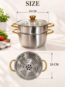 Stainless Steel Steamer Pot With Double Handles, Thickened Steaming And Cooking Pot With Glass Lid, Large Capacity Soup Pot For Home Use, Compatible With Gas And Induction Cooktops, Christmas And Halloween Home Party Cooking Cookware - View 8