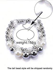 Silver White Pearl Necklace, Fashion ZA, New Style, Silver White Round Pearl Necklace, Minimalist Style, Exaggerated, Double Layer Design, Collarbone Chain, Women - Multicolor - View 7