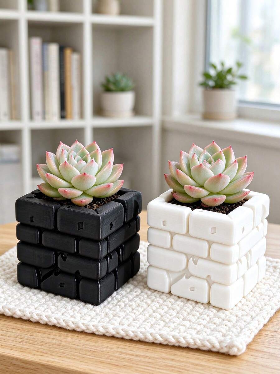 3D Printed Modular Square Flower Pot, Square Design, Perfect Home For Plants Like Money Plant, Succulents, Also Cleverly Used As Pen Holder, Suitable For Artistic Youth, Flower Lovers, Home Decor, Christmas Gift