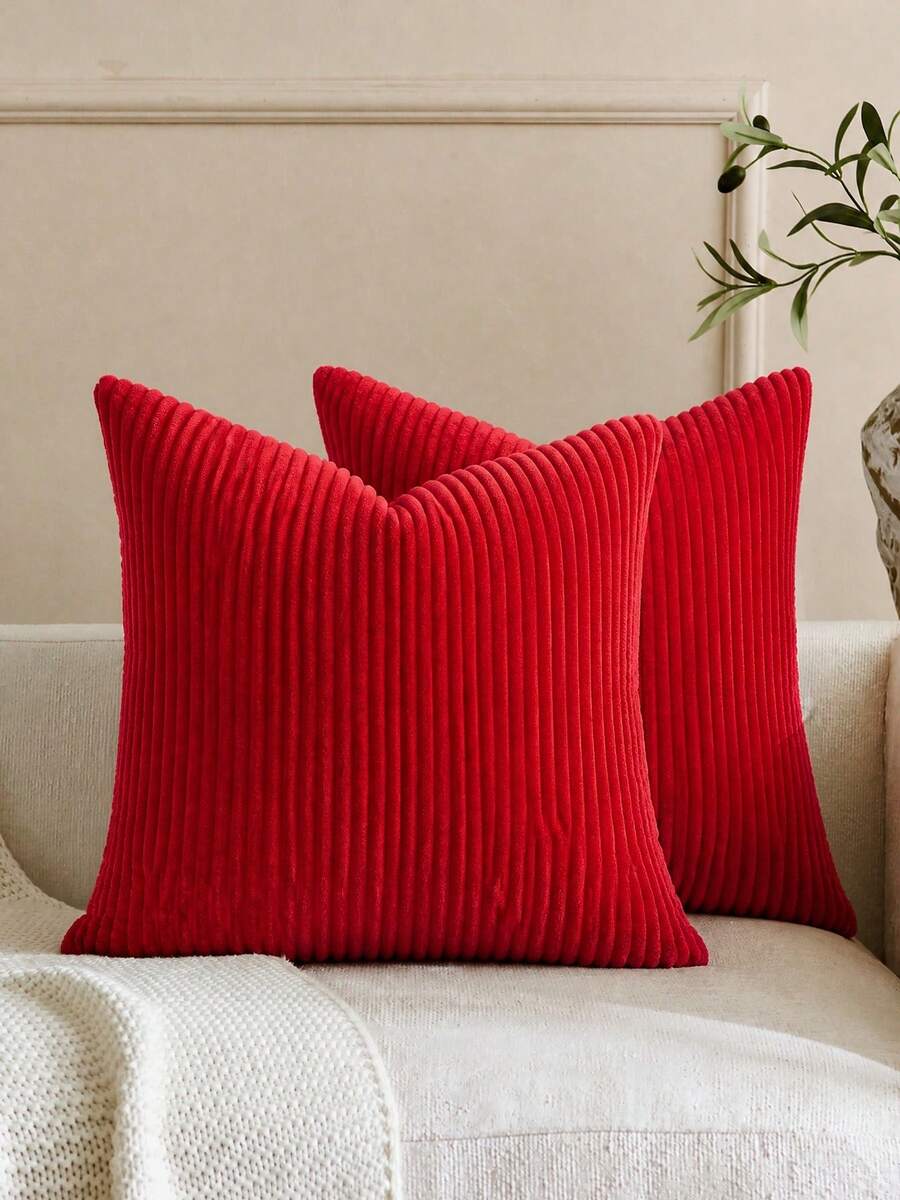 1 Funda De Almohada De Pana De Rayas - Rojo - Ver 1