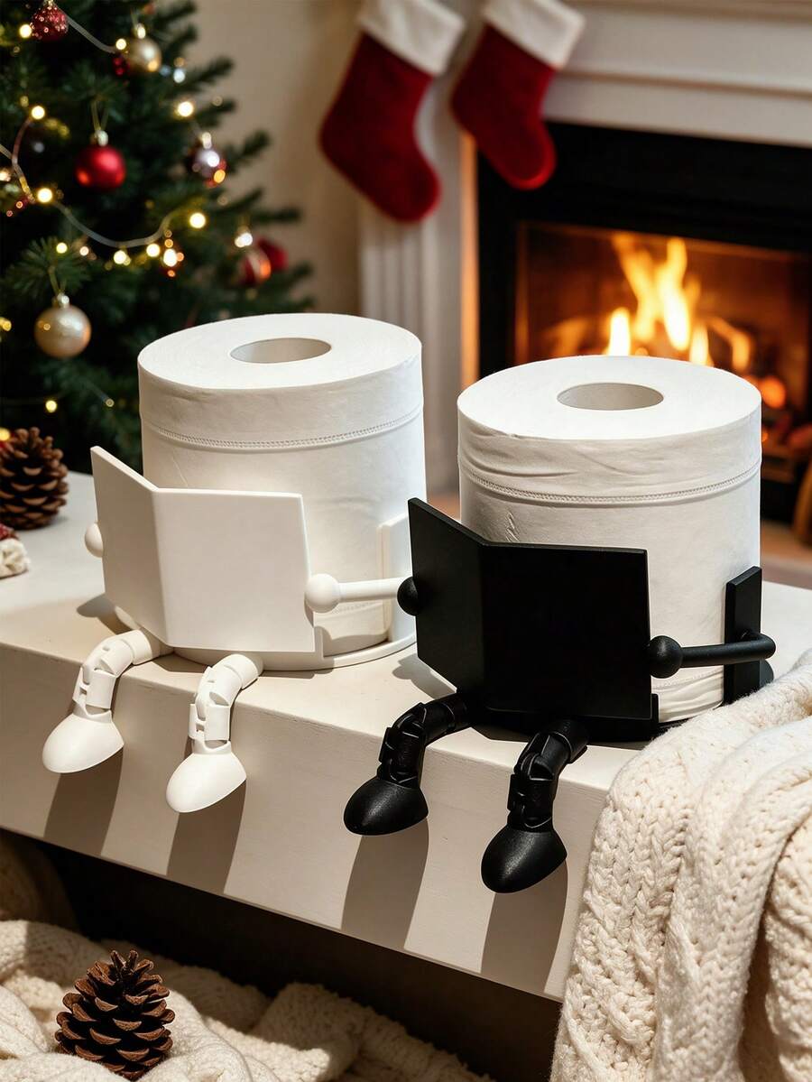 Creative Human-Shaped Toilet Paper Holder, Unique Newspaper Reading Pose Toilet Paper Holder - Fun Sitting Design, ABS Plastic, Suitable For Bathroom, Bedroom And Living Room Storage Decoration, Gift For Friends/Family/Hostess, Toilet Paper Holder, Tissue Box