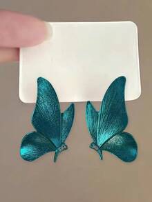 1 Pair Elegant Blue Butterfly Rhinestone Earrings, Versatile Jewelry For Women Dating, Vacation, Commuting, Party, Perfect Gift For Girlfriend And Family - Blue - View 3