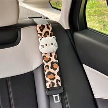 Leopard Print Cat Car Seat Belt Shoulder Pad, Linen Material Car Seat Belt Protector, Cute Cartoon Anti-Choke Neck Guard, Suitable For Women Car Interior Decoration Accessories - Leopard Cat - View 8