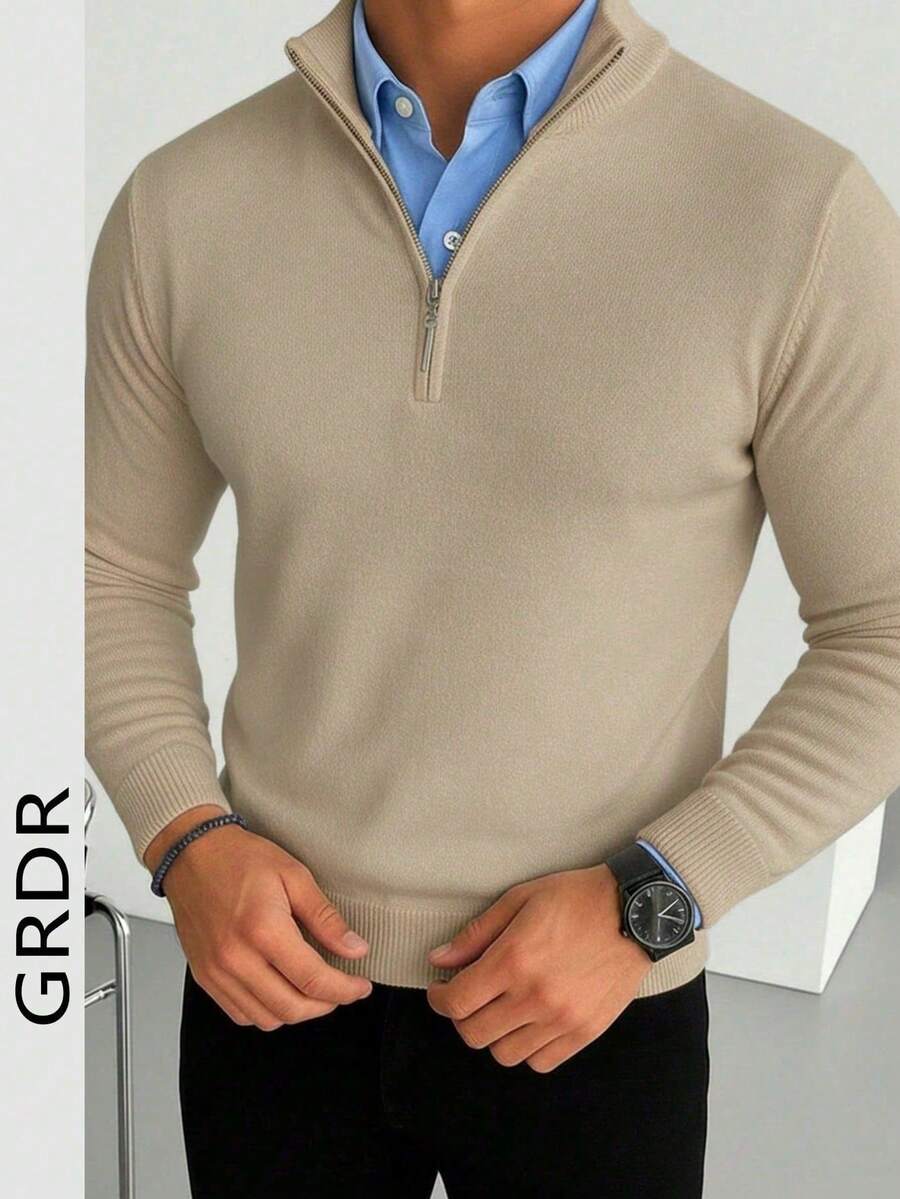 GRDR Men's Casual Long Sleeve Half Zip Knit Sweater, Versatile For Daily Wear