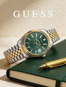 GUESS Men's 42mm Two-Tone Steel Quartz Wrist Watch, Jaden Green Sunray Dial Multi-Function Date 50M Water Resistant GW0977G4 - Silver - View 2