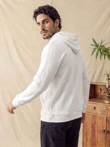 glestore Áo hoodie chui đầu nam phong cách retro, lấy cảm hứng vintage, vân dệt cổ điển, màu trơn, đơn giản và đa năng, phù hợp cho đi làm hằng ngày - trắng - Xem 3