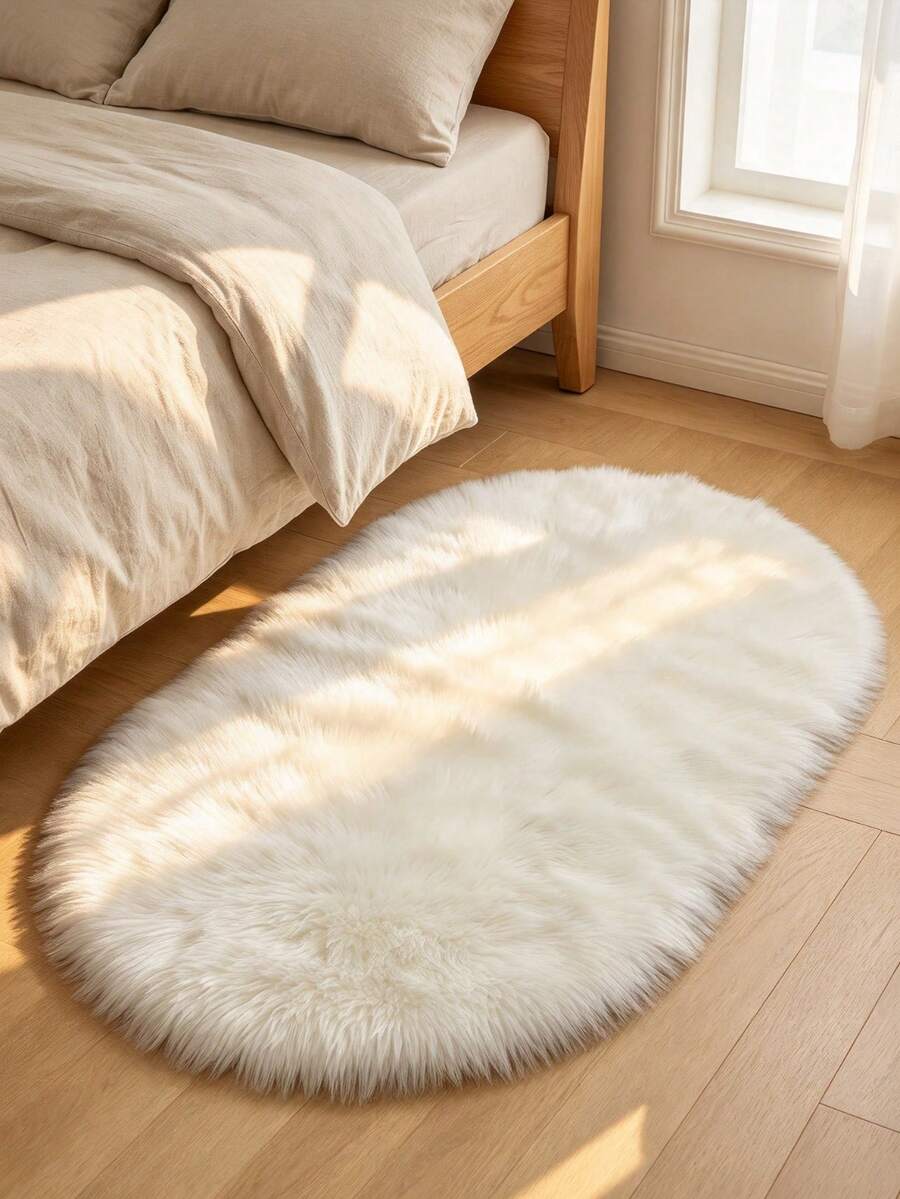 Fluffy Rug Cream White Oval Area Rug,For Bedroom,Living Room,Study,Office,Plush Bedroom Rug,Non-Slip,Shaggy Rug,Faux Fur Rug,Living Room Rug,Bedside Rug,Decorative Rug,Bedroom Decor,Room Decor,Room Decor,Winter Home Decor - Creamy White - View 1