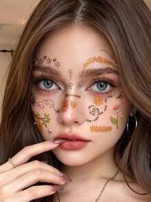 STARTTOOS 1pc Glitter Fresh Bee Honeycomb Honey Jar Daisy Flower Branch Leaf Pattern Party Gift Holiday Gift DIY Music Festival Temporary Waterproof Face Tattoo Sticker - Multicolor - View 3