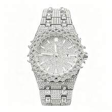 1PC European & American Fashion Men's Watch, Hip-Hop Personalized Heavy-Duty Full Rhinestone Thorn Design Starry Sky Quartz Watch With Business Calendar - one-size - View 15