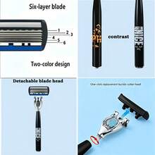 [Premium Razor] مجموعة شفرات حلاقة يدوية فاخرة عتيقة فائقة الحدة | شفرات 6 طبقات، رؤوس قابلة للتبديل، مقبض مريح، تصميم قابل لإعادة الاستخدام والتعبئة لحلاقة ناعمة ودقيقة - هدية مثالية لعيد الأب وعيد الميلاد - ماكينة حلاقة آمنة - مشاهدة 9