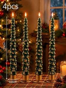 4/3/2pcs Christmas Tree Shaped Candle Set, Green Tree-Shaped Taper Candles, Twisted Pillar Candles, Soy Wax Decorative Candles, Suitable For Christmas Home Decor, Tabletop Decoration, Holiday Party Arrangement And Gift Giving - Green - View 14