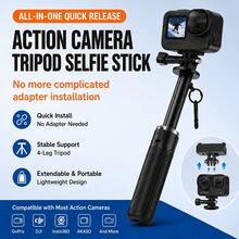 Multifunctional Extendable Action Camera Selfie Stick Tripod, Handheld Grip & Desktop Stand 2-In-1, With Portable Hanging Clip, Suitable For Vlog, Travel, Live Streaming And Outdoor Shooting - View 1