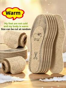 1 Pair Winter Warm Velvet Felt Insoles, Sweat-Absorbent, Breathable, Thickened Shock-Absorbing, No Trimming Required, Cold-Proof - Khaki - View 3