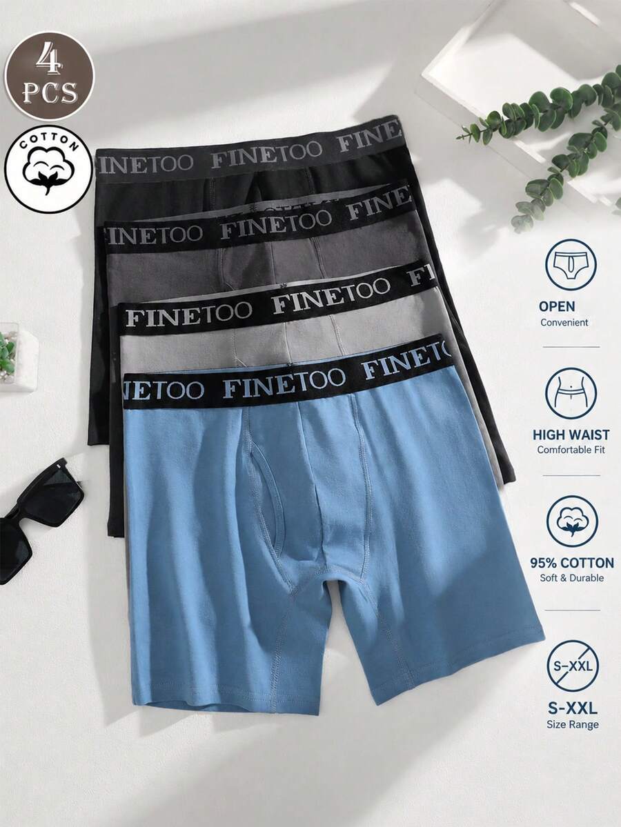 4pcs Men's Multi-Color Letter Webbing Soft Comfortable Open-Front Boxer ...