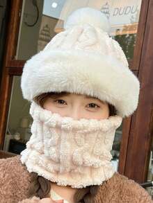 1pc Women's Hat Scarf Combo Plush Hat, Winter Outdoor Windproof Warm Hat - Multicolor - View 7