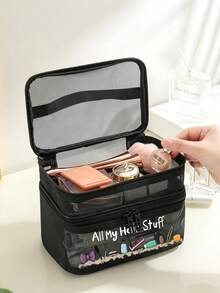 Single-Layer Or Three-Layer Cosmetic And Toiletry Bag, Featuring A Foldable, Transparent Mesh Design;Suitable For Bedroom, Vanity, Business Trip, Travel, Large Capacity Storage, Space-Saving Christmas Gift - Multicolor - View 5
