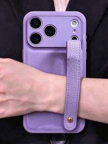 奢華荔枝紋人造皮革腕帶式手機殼 棕色，適用於 iPhone 18 ProMax 18 Pro 18 17 16 15 14 13 Pro Max 12 11，女士優雅軟質背蓋 - 紫色荔枝紋 - 查看 1