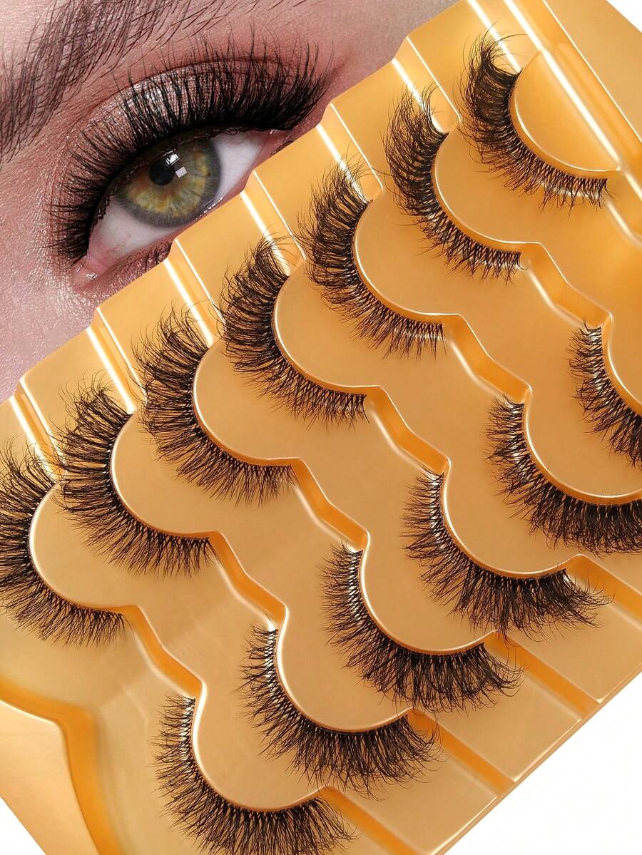 Hinarin 7 Pairs False Eyelashes Clear Band Cat Eye Lashes Faux Mink Lashes Natural Wispy Handmade Fake Lashes Reusable For Fashion Girls