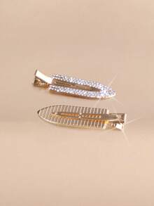 Etoivie 2pcs Rhinestone Non-Slip Hair Clips, Suitable For Festival, Daily And Party Use Claw Clips Hair Claws Hair Barrettes, Hair Accessories - Gold - View 3
