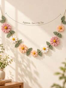 1pc Bohemian Style Felt Floral Wreath, Handmade Daisy & Leaf Hanging Banner, Macaron Color Floral Wall Decor, Suitable For Bedroom, Window, Party, Wedding, Birthday And Spring Home Decoration - Multicolor - View 5
