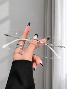 1 Pair Women's Fashion Rhinestone Metal Frame Transparent Lens Cat Eye Design Multifunctional Glasses - 026 Black Gold - View 12