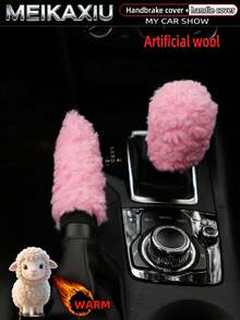 MEIKAXIU 2pcs Set Faux Sheep Plush Car Handbrake Cover & Gear Shift Cover, Car Interior Accessories Set For Women - Artificial Sheep Wool - View 6